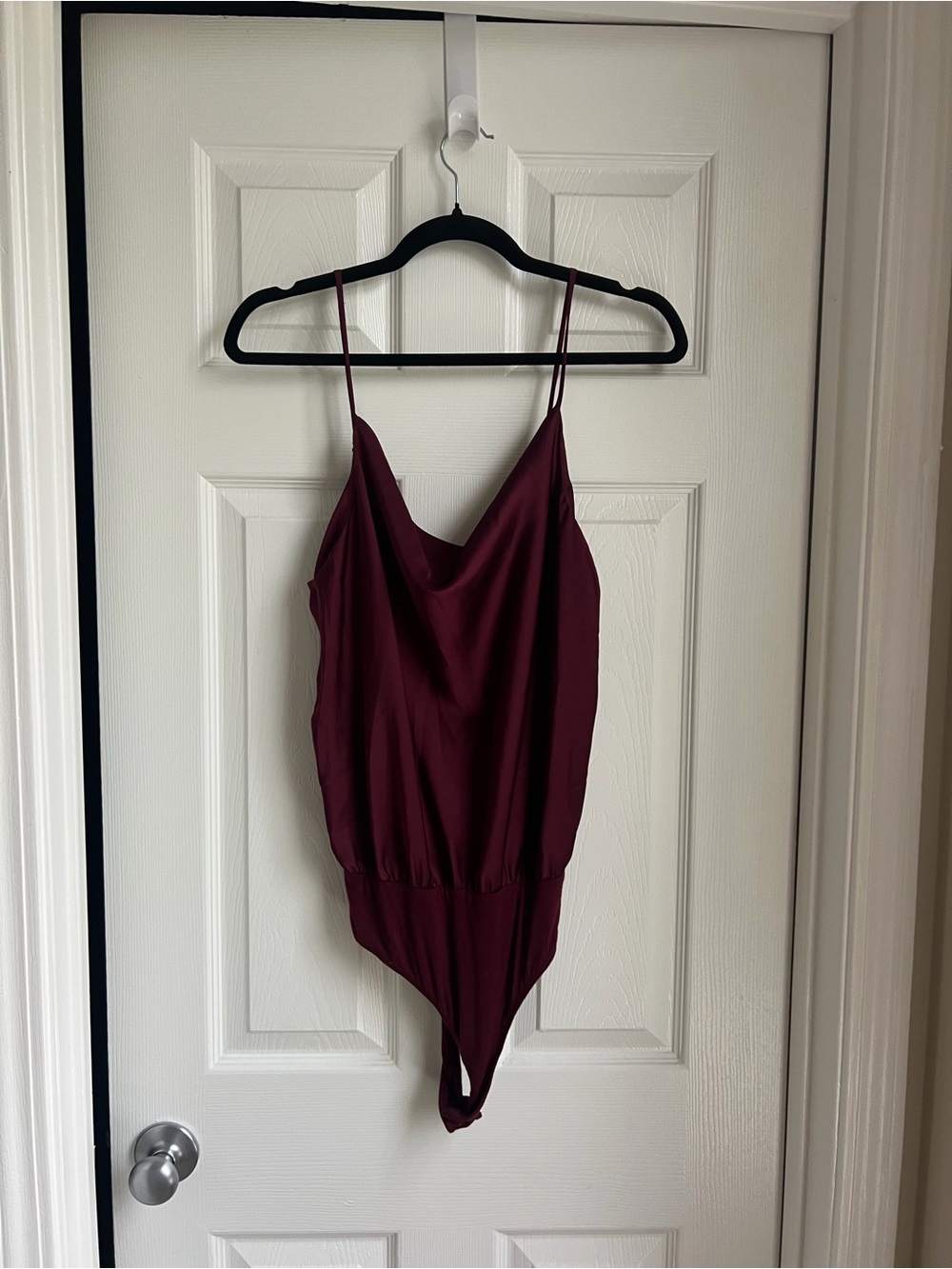 Lulus Emmerson Burgundy Satin Sleeveless Cowl Neck Bodysuit Red - Size M
